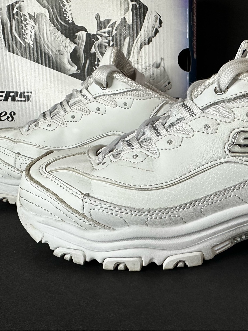 Skechers White Leather Athletic Chunky Sneakers